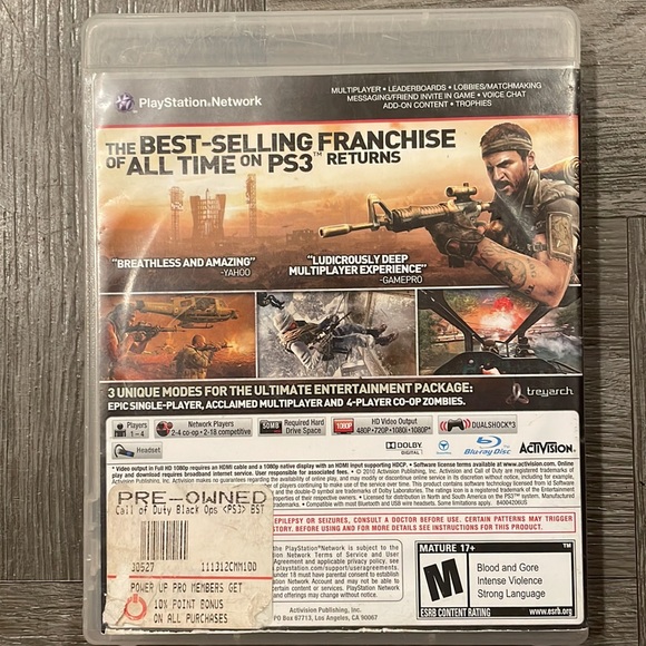 NWT Call of Duty Black Ops PS3 Rated: M Mature 17+ Activision - Picture 3 of 8